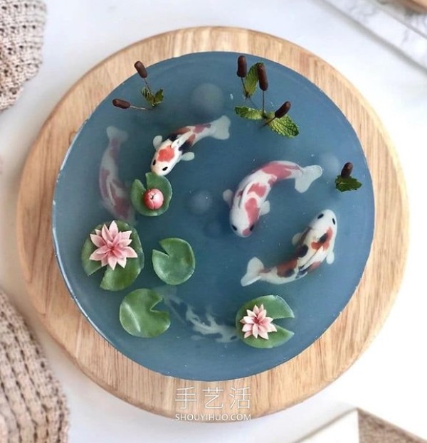 Fathers Day transparent jelly cake DIY, like a real koi pond