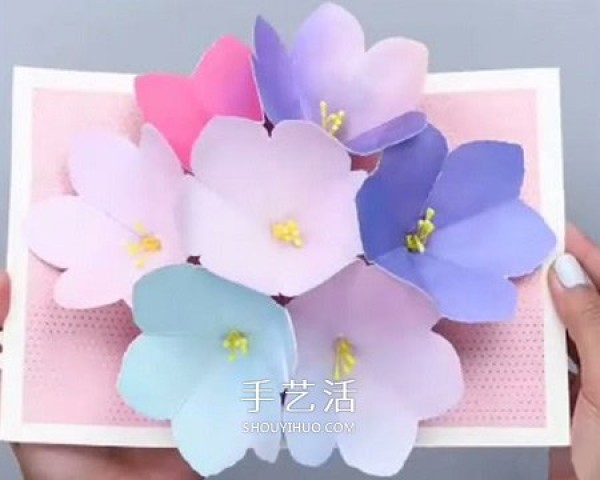 Beautiful spring method to make three-dimensional flower greeting cards from handmade cardboard