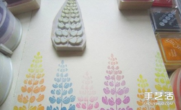 Cute and fresh cat, bird and flower rubber stamp pattern material