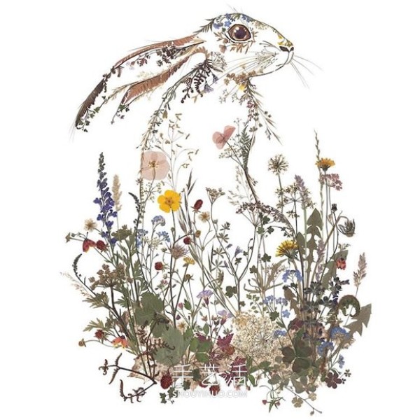 Use pressed flowers and leaves to create beautiful animal illustrations