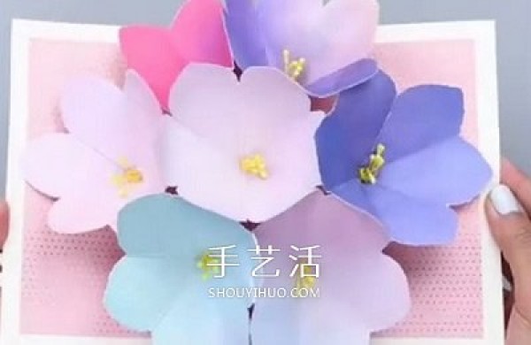 Beautiful spring method to make three-dimensional flower greeting cards from handmade cardboard