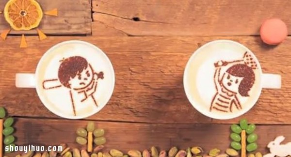 Creative latte animation confesses to her with a thousand cups of latte