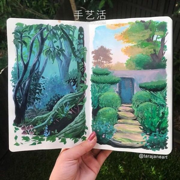 Inspired by Ghibli movies, dreamy landscape paintings fill her sketchbook