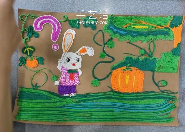 Crepe Paper Sticker Pattern Step-by-Step About Rabbit and Pumpkin