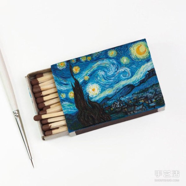 Micro Art: Hand-painted Van Goghs classic paintings on matchboxes