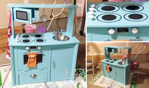 How to transform an old computer desk into a childrens toy kitchen