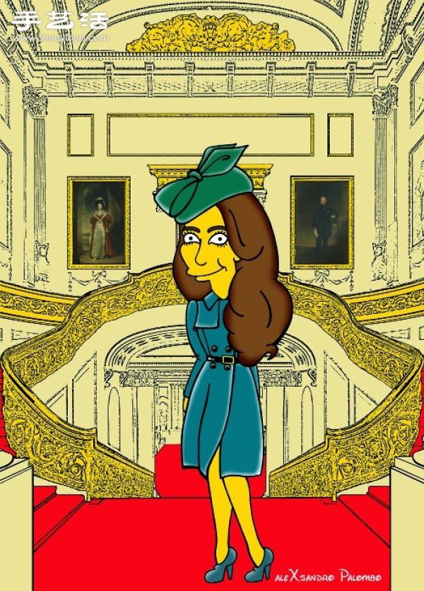 Simpsons spoof illustration: Yellow-skinned Princess Kate is equally fashionable