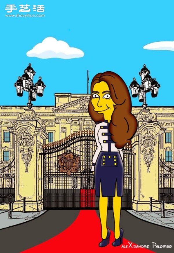 Simpsons spoof illustration: Yellow-skinned Princess Kate is equally fashionable