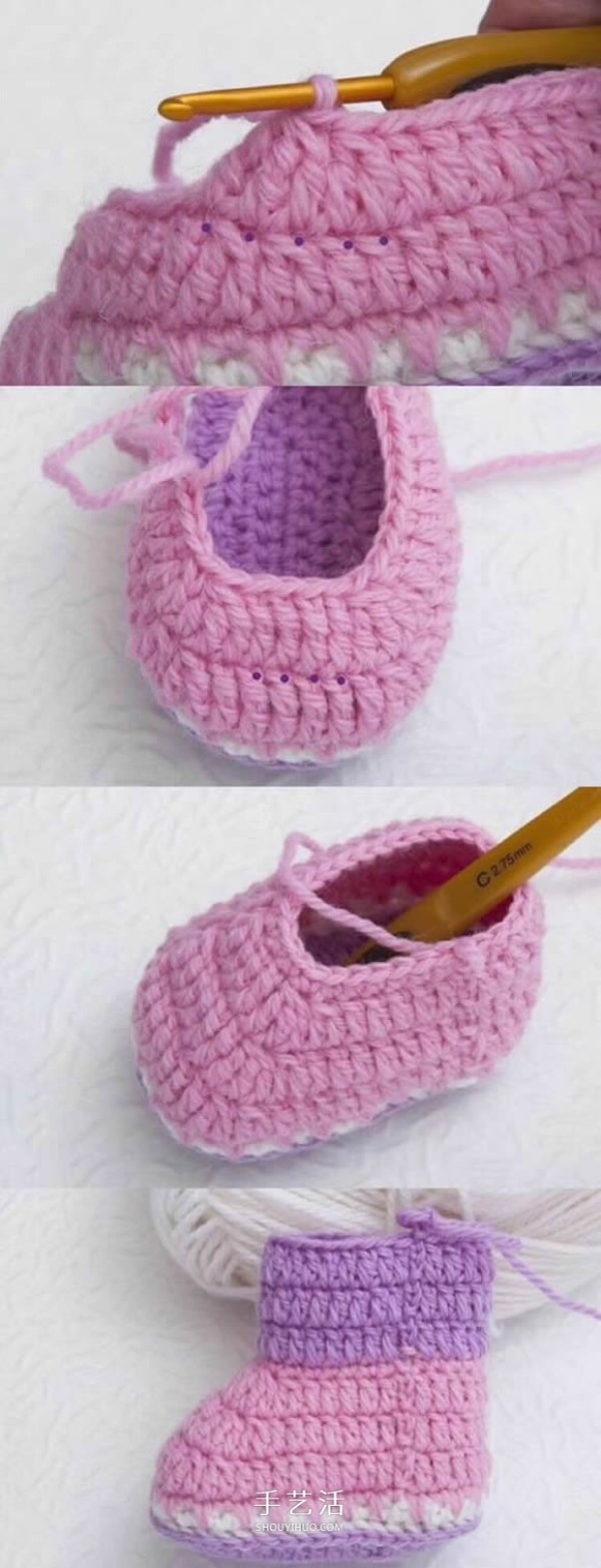 The crochet method of cute baby shoes and the tutorial of crocheting baby shoes