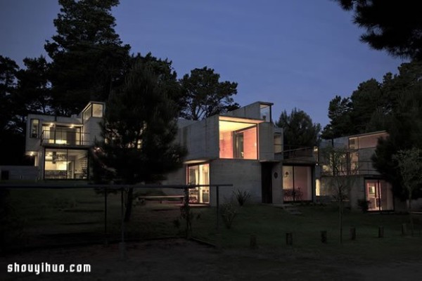 Forest villa design created by combining concrete and glass materials