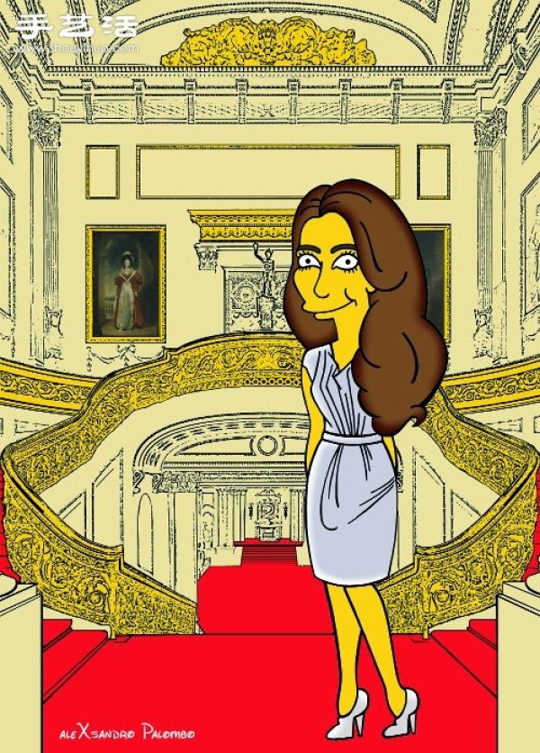 Simpsons spoof illustration: Yellow-skinned Princess Kate is equally fashionable