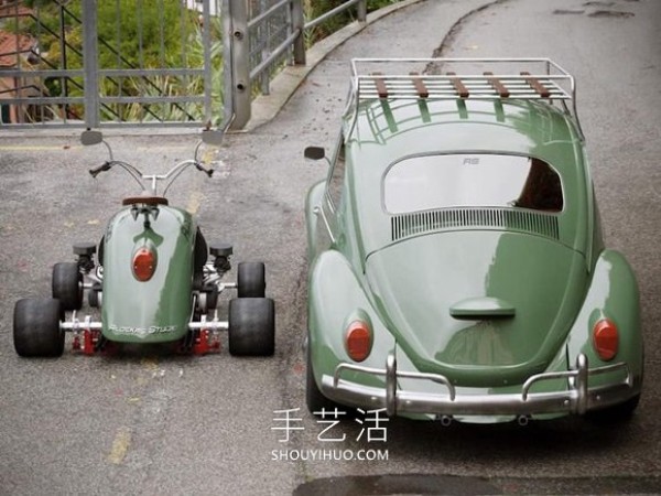 The designer used a Volkswagen Beetle to DIY a retro mini kart