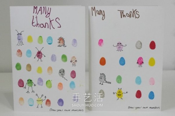 Its super easy to make a handmade fingerprint monster thank you card