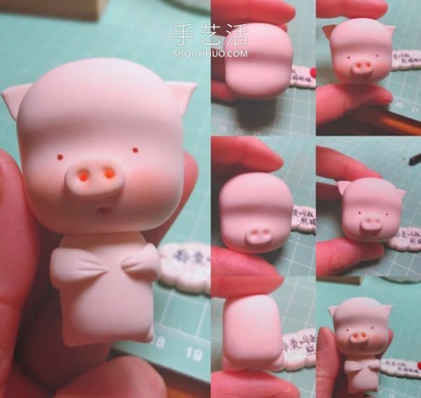 Illustration of how to make pig McDull by hand using ultra-light clay