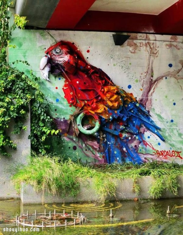 Use the waste and garbage on the street to DIY shocking graffiti art