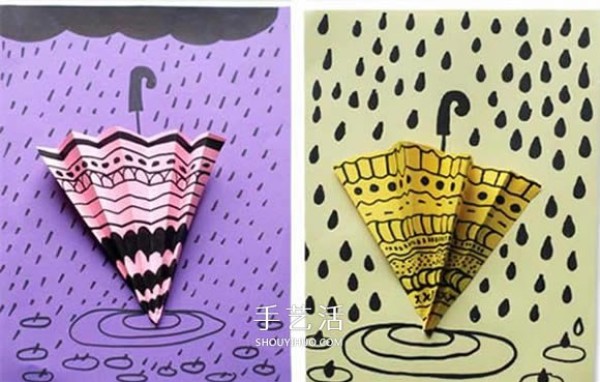 How to make a simple three-dimensional rainy day card by hand making a small umbrella card