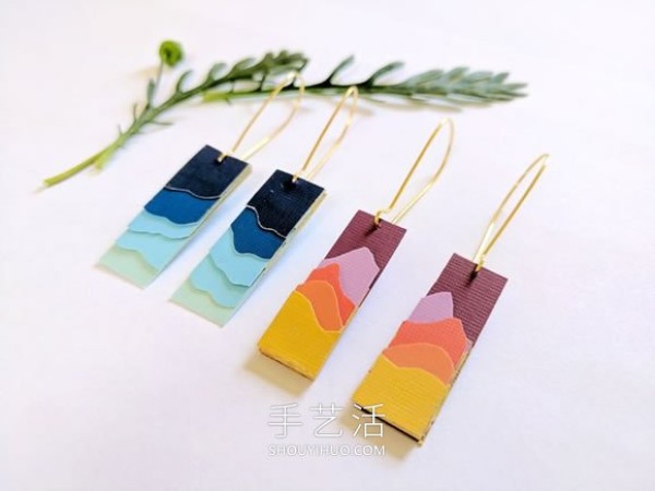 Tutorial on making creative landscape silhouette earrings from cardboard