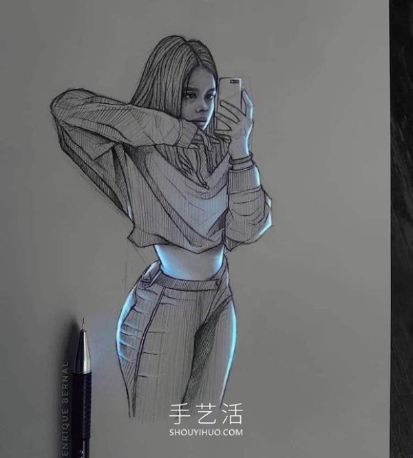 Creative pencil drawing DIY that looks like its illuminated by fluorescent lights