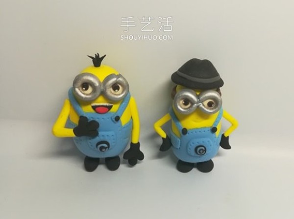 Illustration of how to make a minion with a hat by hand using ultra-light clay