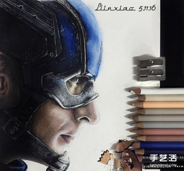 How to draw Captain America with colored pencils and step-by-step pictures of Captain America with colored pencils