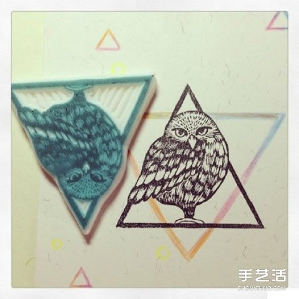 Cute and fresh cat, bird and flower rubber stamp pattern material