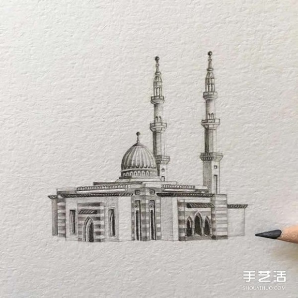 Feel the solemnity and magnificence of the mosque and the extremely delicate architectural pencil sketch