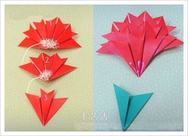 Very simple carnation origami steps, childrens handmade carnation folding method