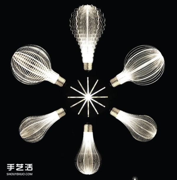 Different light bulbs with translucent designs inspired by celestial bodies in the solar system