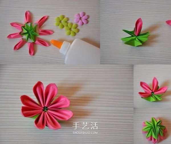 Simple and beautiful handmade paper flower origami illustration of eight-petaled flower