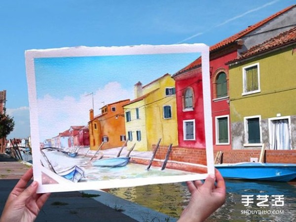 The artist replaced the camera with watercolors to capture the beautiful scenery along the journey