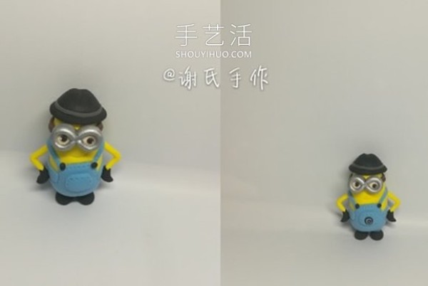 Illustration of how to make a minion with a hat by hand using ultra-light clay