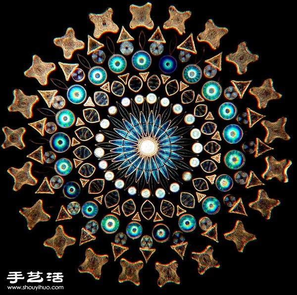 The visual art of the beautiful arrangement of single-celled diatoms under the microscope