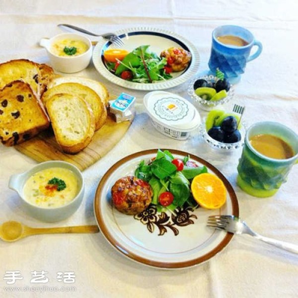 A Japanese housewife shares a hearty breakfast in daily life