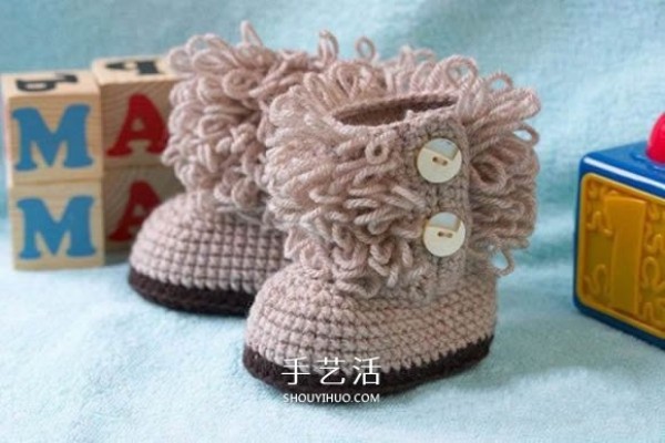 UGG style baby shoe knitting method crochet warm baby shoes