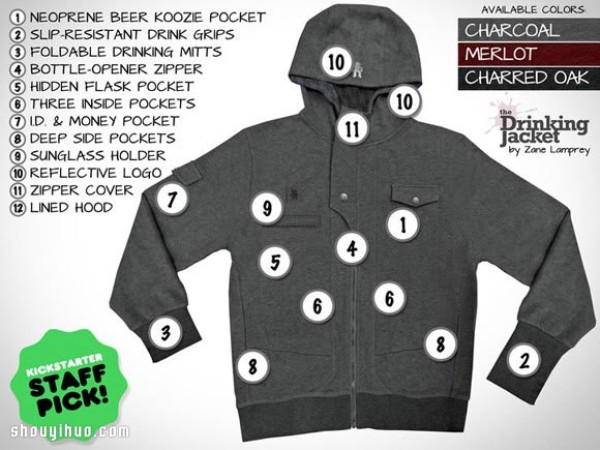 A multi-functional outer jacket designed specifically for alcohol lovers