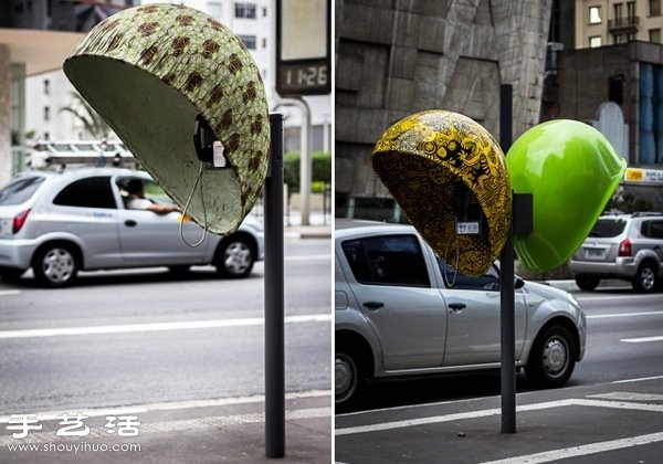 Graffiti art of phone booths on the streets of Sao Paulo, Brazil