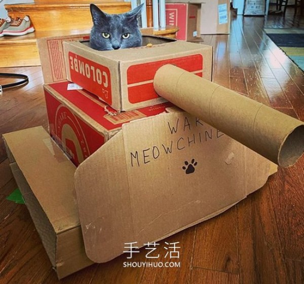 People in quarantine make cardboard tanks for cats