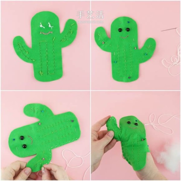 Illustration of how to make a simple and cute fabric cactus doll