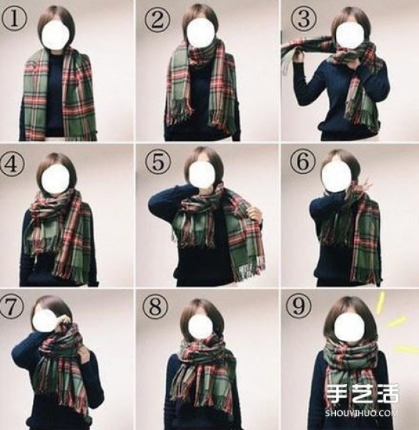 Illustrations of how to tie a literary and artistic scarf, a simple way to tie a scarf and a good-looking way