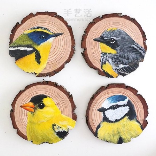 The artist spent 100 days painting 100 species of birds on wood chips