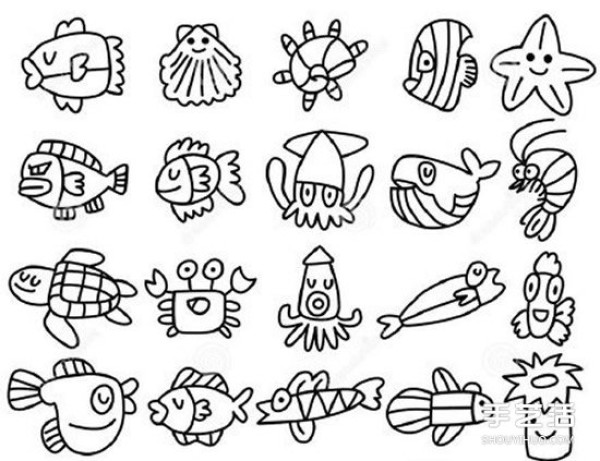 Cute animal simple drawing handbook material pictures, all available in black, white and color! 