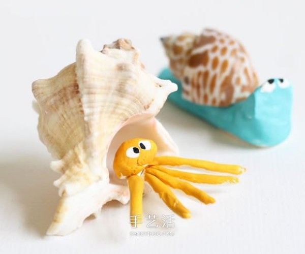 Clay and shells handmade cute sea creatures