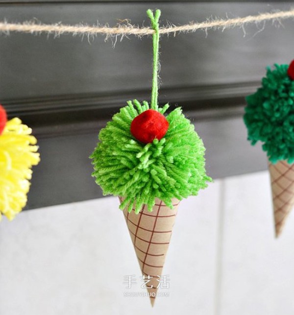 Wool handmade ice cream DIY vibrant summer hanging ornaments