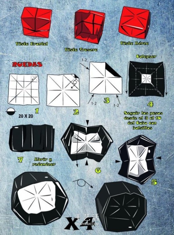 Illustration of the origami method of the formula racing car. The work looks very realistic! 