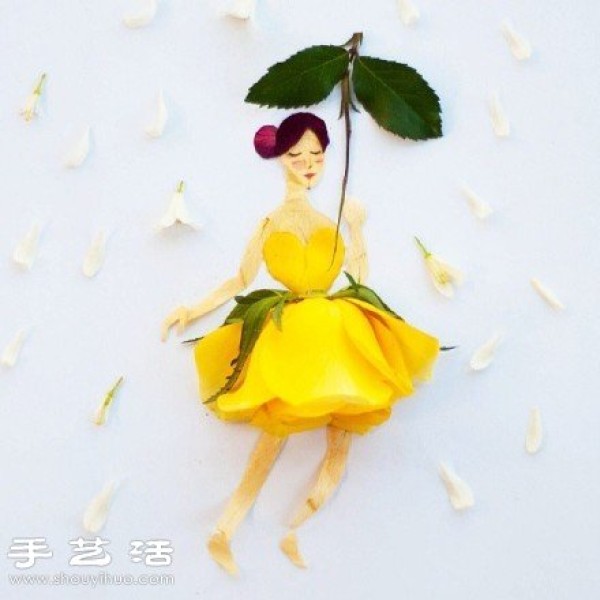 Paper-cut man + DIY dancing girl with flower petals