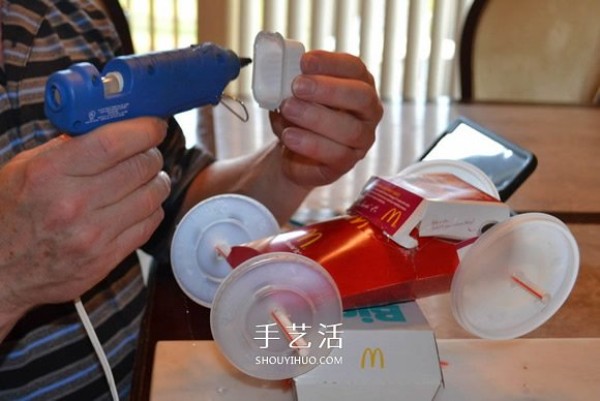 McDonalds packaging boxes are used to make a hand-made cool racing car model