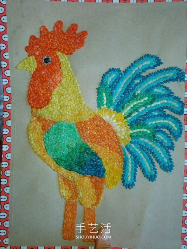 A simple tutorial on how to make a big rooster on rice grain stickers