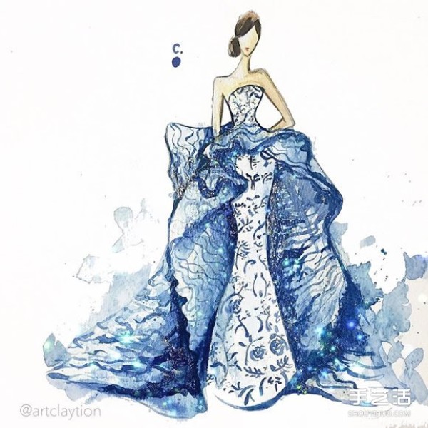 Nail polish art fashion painting uses nail polish to draw a gorgeous evening dress