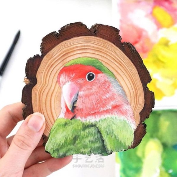 The artist spent 100 days painting 100 species of birds on wood chips