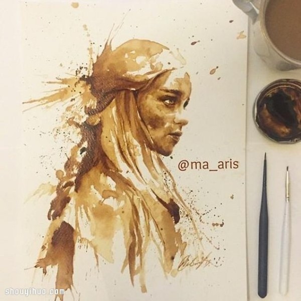 Coffee painting! Hand-painted movie characters with different shades of coffee